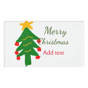 Green red christmas tree merry Christmas add name Tag