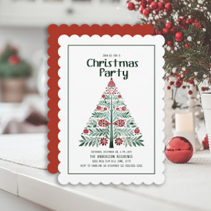 Green Red Christmas Tree Scalloped Party Invitation