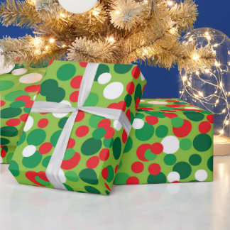 Green & Red Christmas Winter Holiday Polkadot Wrapping Paper