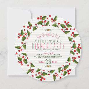 Green & Red Christmas Wreath Dinner Invitation