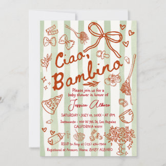 Green Red Ciao Bambino Italian Invitation
