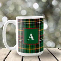 Green Red Classic Christmas Plaid Monogram Initial