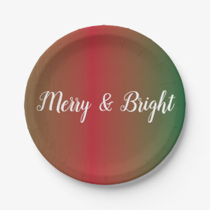Green, Red Colour Fade Festive Holiday Christmas Paper Plate
