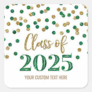 Green Red Confetti Graduation 2025 Square Sticker