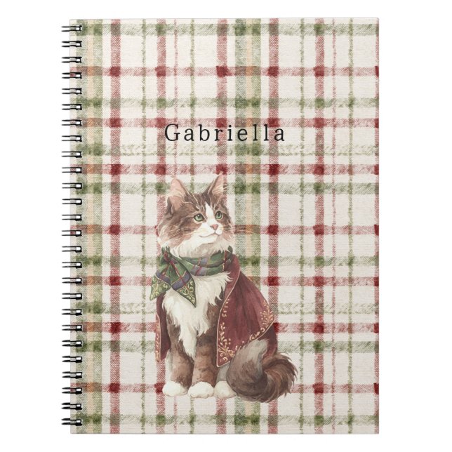 Green Red Cream Stripes Cat Notebook (Front)