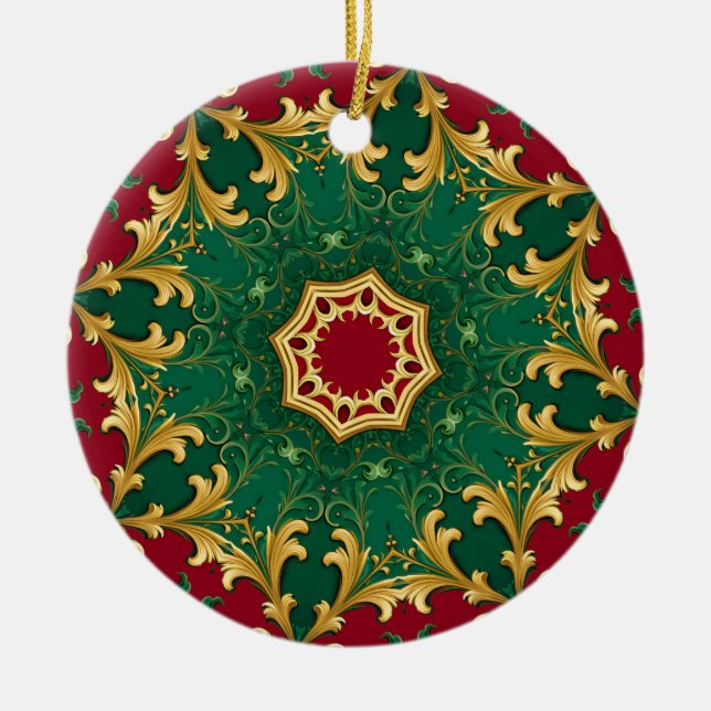 Green Red Decorative Christmas Holiday Ceramic Tree Decoration (Front)
