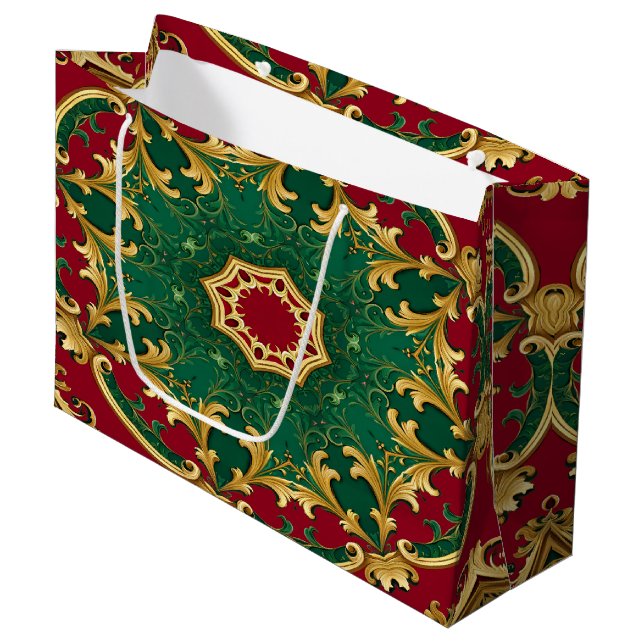 Green Red Decorative Christmas Holiday Gift Bag (Front Angled)