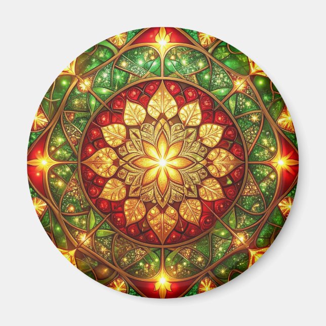 Green Red Decorative Christmas Holiday Magnet (Front)