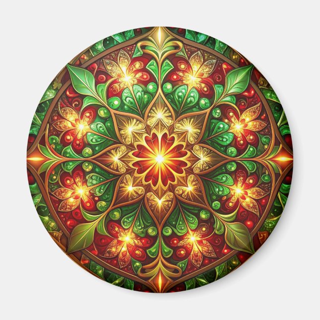 Green Red Decorative Christmas Holiday Magnet (Front)