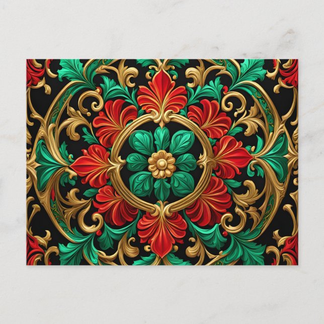 Green Red Decorative Christmas Holiday Postcard (Front)