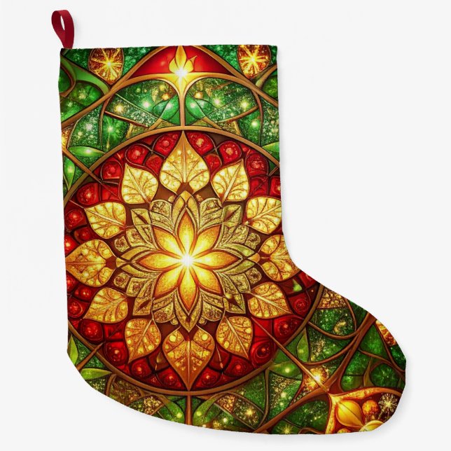 Green Red Decorative Christmas Holiday Stocking (Front)