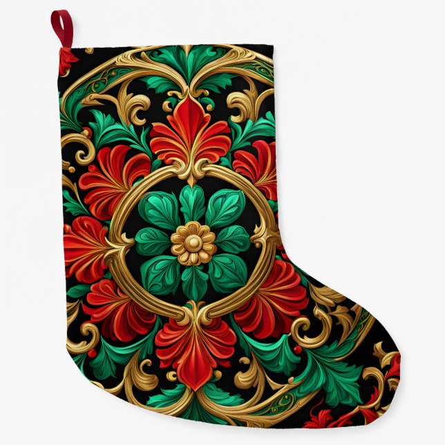 Green Red Decorative Christmas Holiday Stocking (Front)