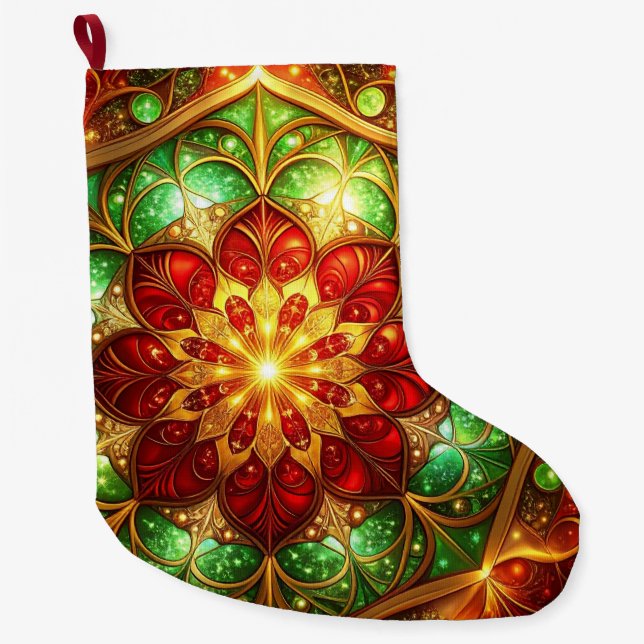 Green Red Decorative Christmas Holiday Stocking (Front)