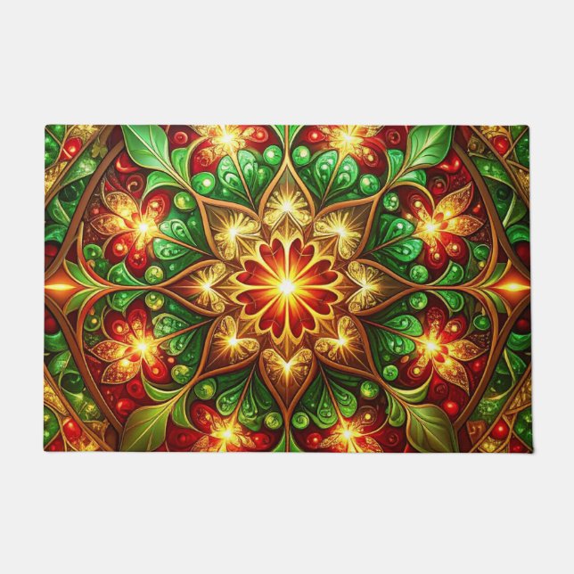 Green Red Decorative Holiday Doormat (Front)