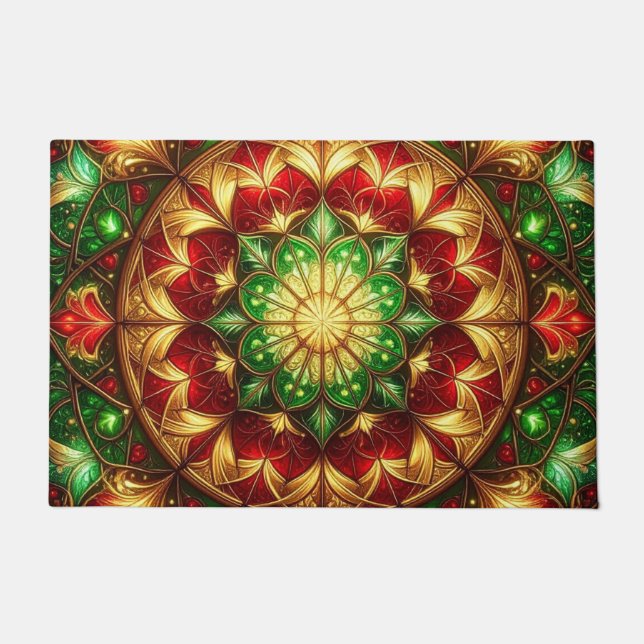Green Red Decorative Holiday Doormat (Front)