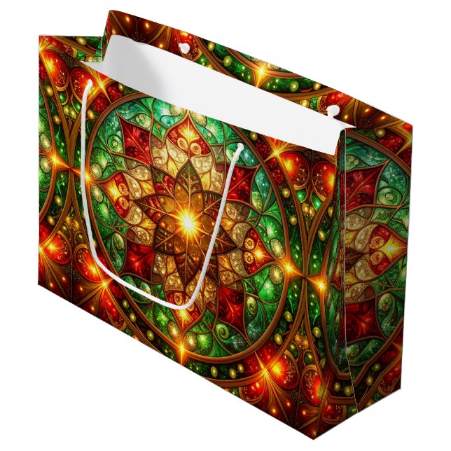 Green Red Decorative Holiday Gift Bag (Front Angled)