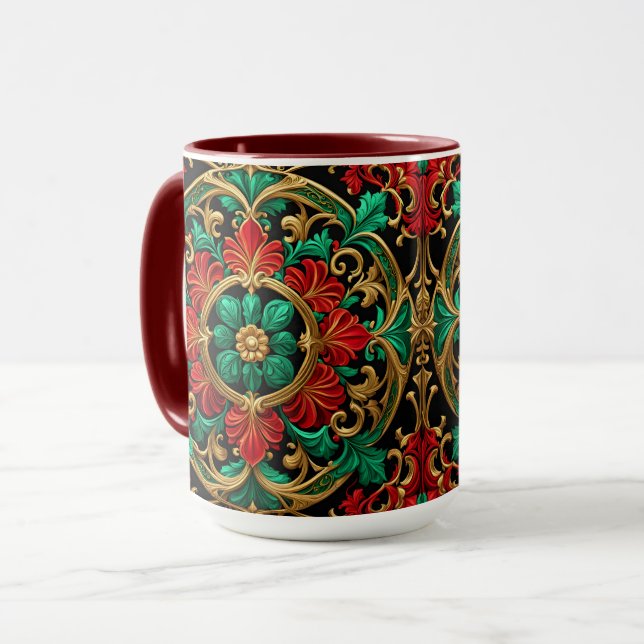 Green Red Decorative Holiday Mug (Front Left)