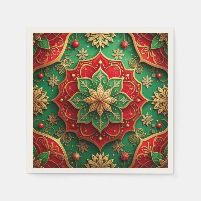 Green Red Decorative Holiday Napkin (Front)