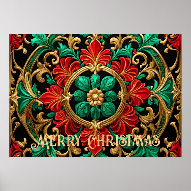 Green Red Decorative Holiday Poster (Front)