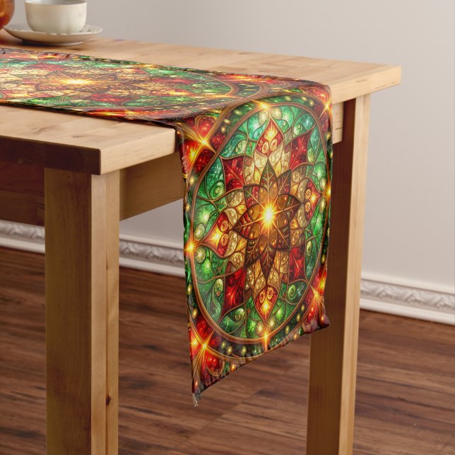 Green Red Decorative Holiday Table Runner (In Situ)