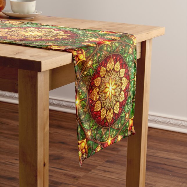 Green Red Decorative Holiday Table Runner (In Situ)