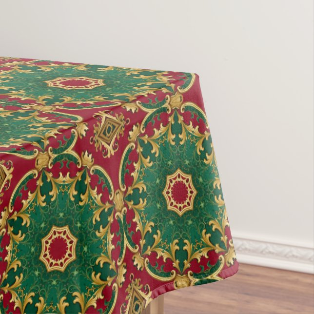 Green Red Decorative Holiday Tablecloth (In Situ)