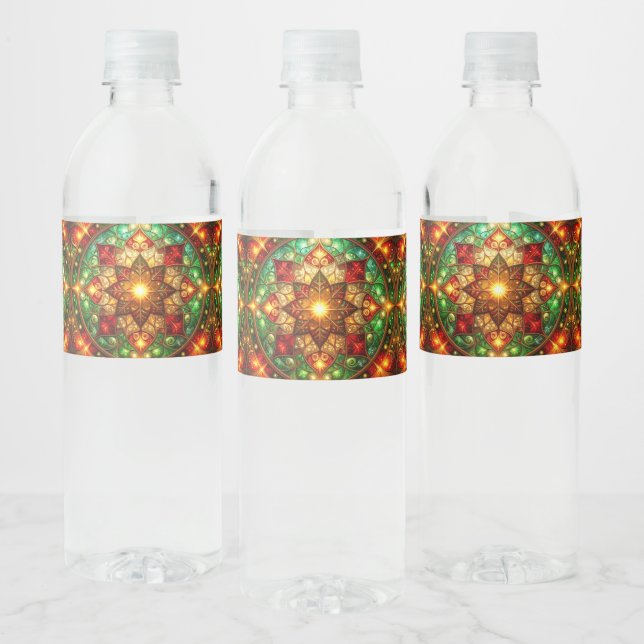 Green Red Decorative Holiday Water Bottle Label (Bottles)