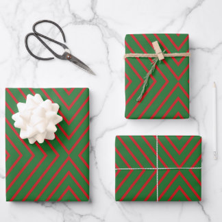 Green & Red Diagonal Lines Wrapping Paper Sheet