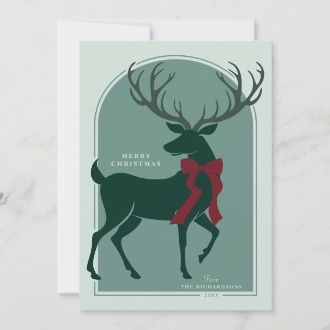Green Red Elegant Stag Christmas Card (Front)