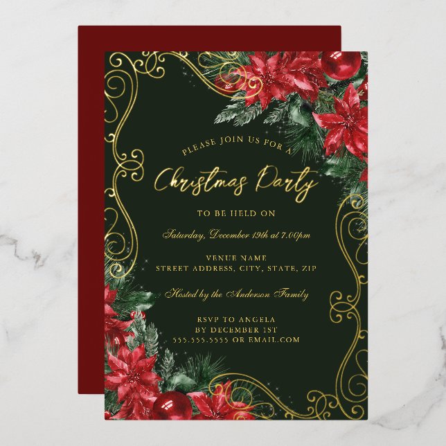 Green Red Festive Floral Swirl Christmas Party (Front/Back)