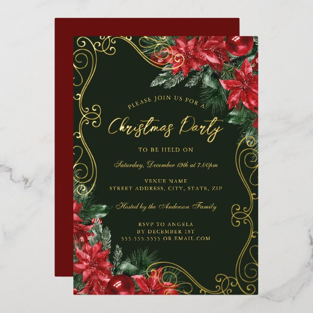 Green Red Festive Floral Swirl Christmas Party (Front/Back)