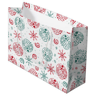 Green Red Festive Swirls and Snowflakes Christmas Large Gift Bag