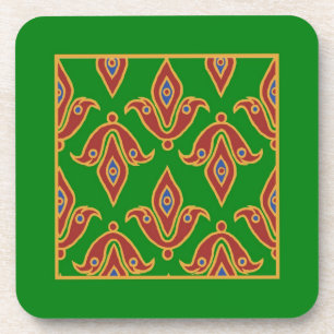 Green, Red, Fleur-de-lys Cork Coaster