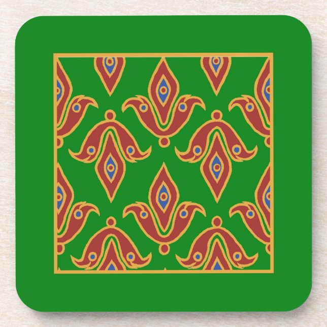 Green, Red, Fleur-de-lys Cork Coaster (Front)