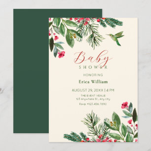 Green red floral baby shower invitation