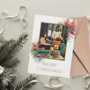 Green Red Floral Illustration Christmas greeting Invitation