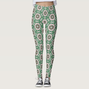 Green Red Floral Mandala Pattern Leggings