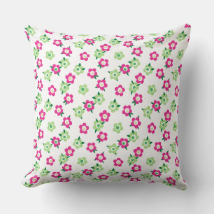 Green red floral pattern retro sixties cushion