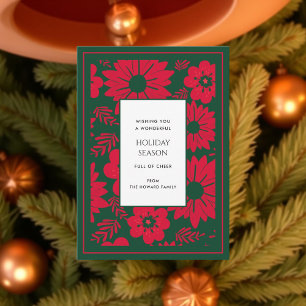 Green Red Floral Vintage Watercolor Holiday Card