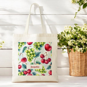 Green Red Fruits Grapes Cherry Pattern Tote Bag