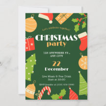 Green Red Funny Simple Christmas Party Invitation