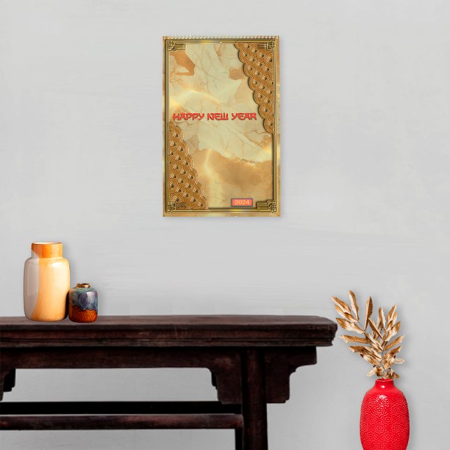 Green Red Gold 12 Chinese Zodiac Signs New Year Calendar (Cover)