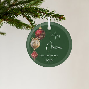 Green red gold baubles Christmas Glass Tree Decoration