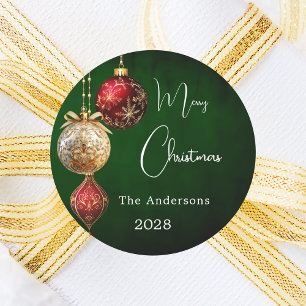 Green red gold baubles classic Christmas Classic Round Sticker