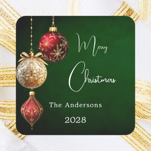 Green red gold baubles classic Christmas Square Sticker