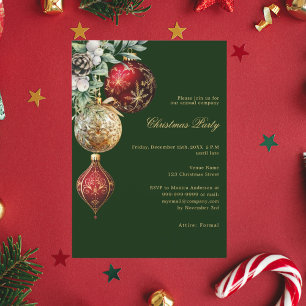 Green red gold business Christmas Party invitation