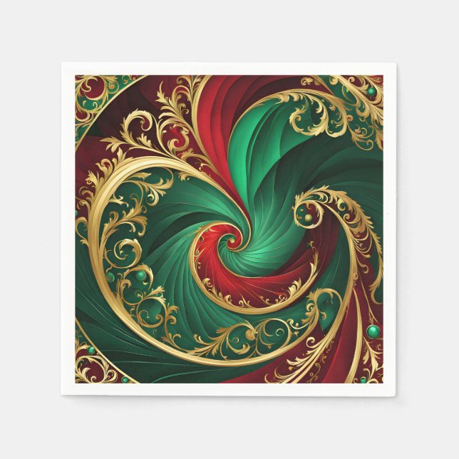 Green Red Gold Decorative Christmas Holiday Napkin (Front)