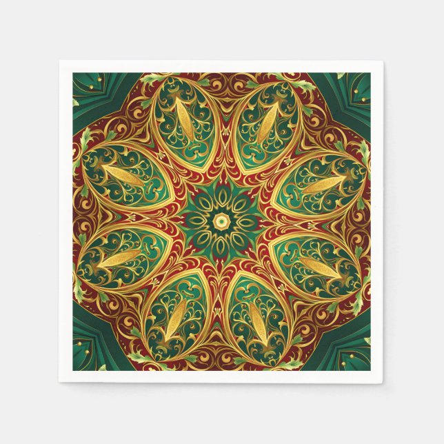 Green Red Gold Decorative Christmas Holiday Napkin (Front)
