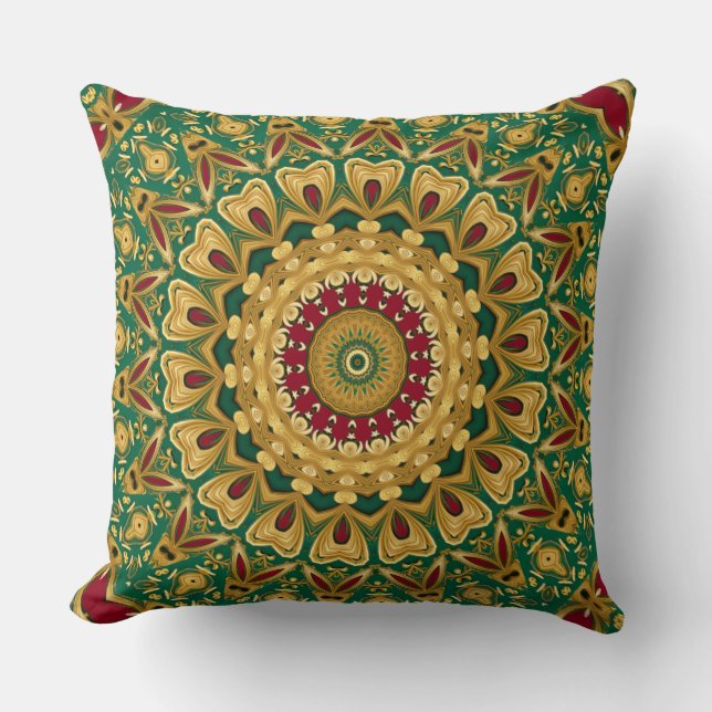 Green Red Gold Decorative Christmas Throw Pillow (Front)