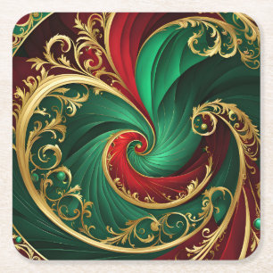 Green Red Gold Decorative Holiday Paper Coaster